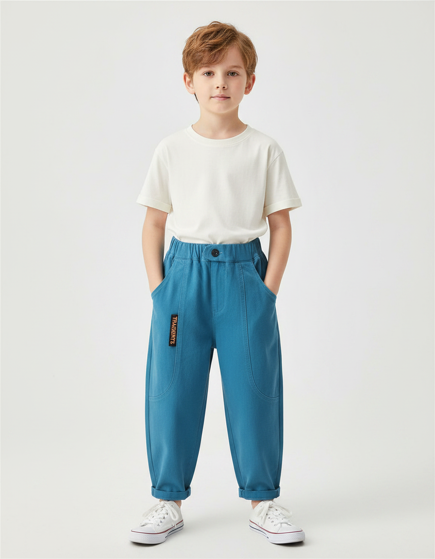 Pantalon Fluide Bleu Coton Ample Décontracté Enfant - Molleton
