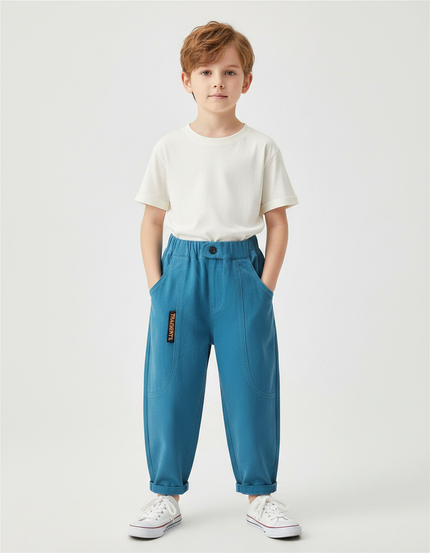 Pantalon Fluide Bleu Coton Ample Décontracté Enfant - Molleton