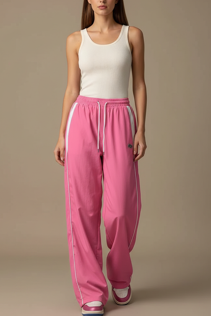 Pantalon Fluide Rose Ample Décontracté Sportif Femme - Polyester