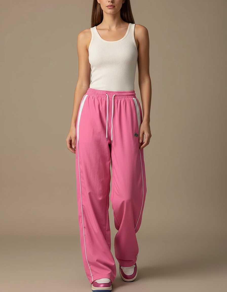 Pantalon Fluide Rose Ample Décontracté Sportif Femme - Polyester