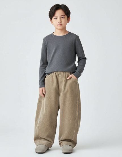 Pantalon Fluide Velours Côtelé Ample Décontracté Beige Enfant - Cordé