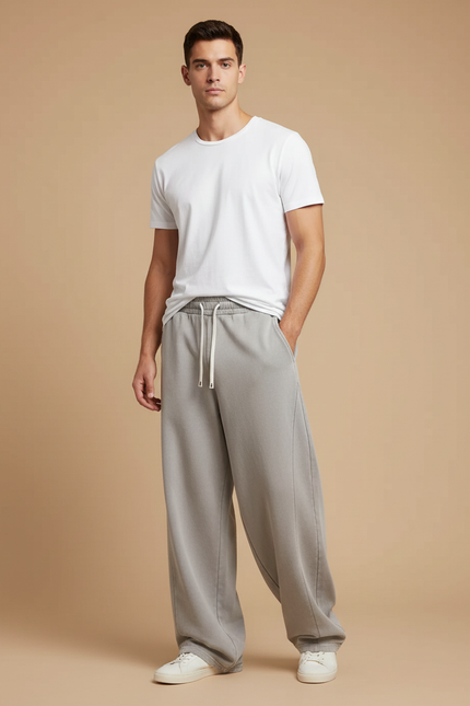 Pantalon Fluide Gris Coton Ample Décontracté Homme - Molleton