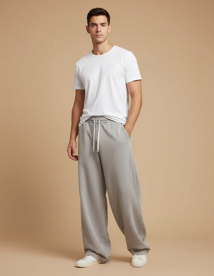 Pantalon Fluide Gris Coton Ample Décontracté Homme - Molleton