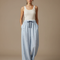 Pantalon Fluide Bleu Ciel Rayé Ample Confortable Motif Nœuds - Coton