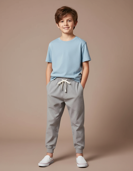 Pantalon Fluide Gris Coton Ample Garçon Décontracté