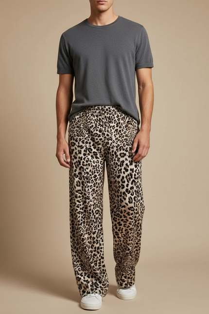 Pantalon Fluide Léopard Imprimé Ample Confortable Homme - Viscose
