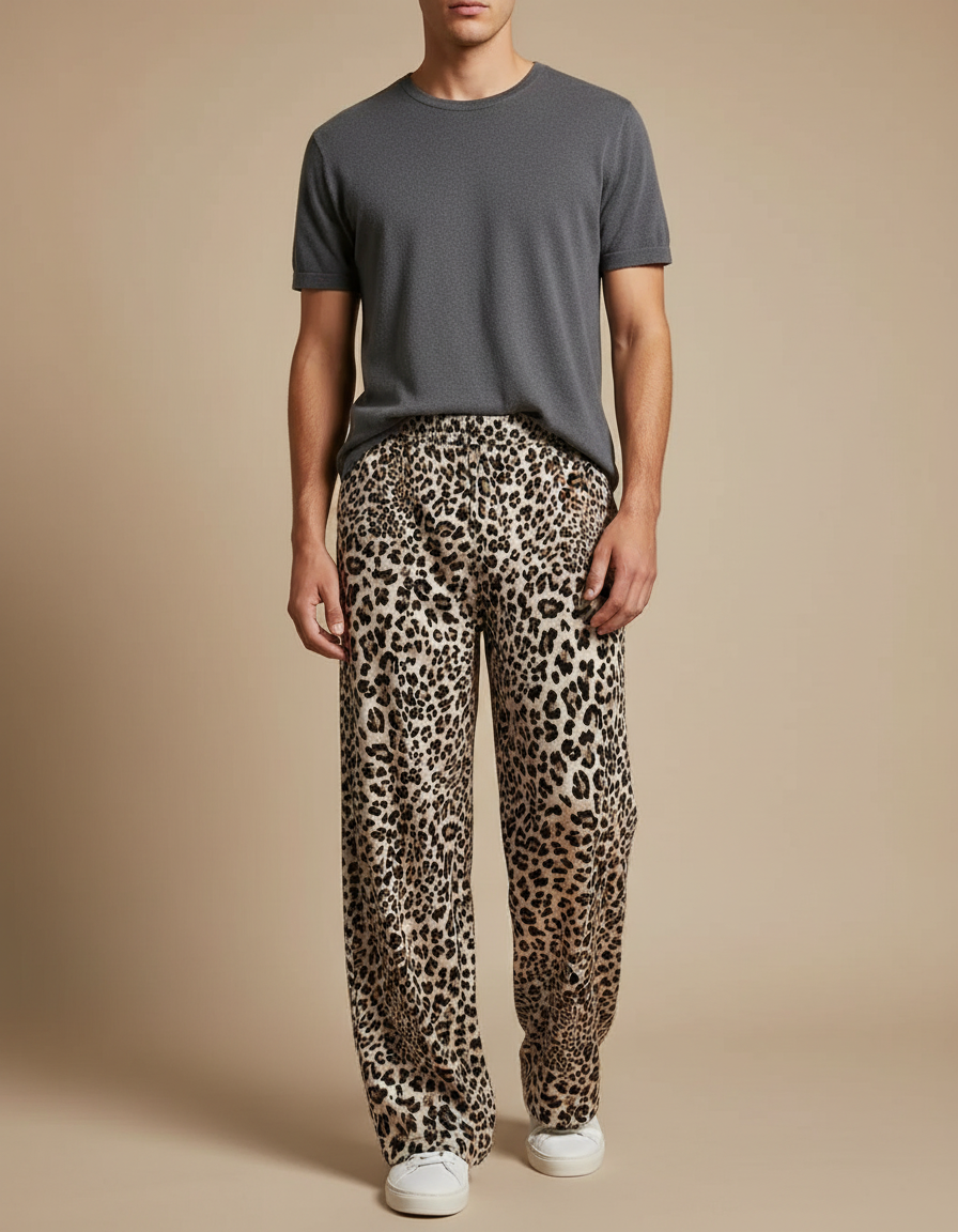 Pantalon Fluide Léopard Imprimé Ample Confortable Homme - Viscose