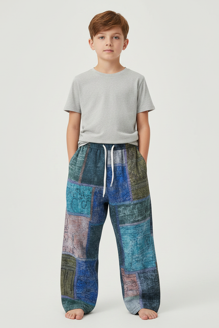 Pantalon Fluide Patchwork Coloré Ample Décontracté Enfant - Multicolore Viscose