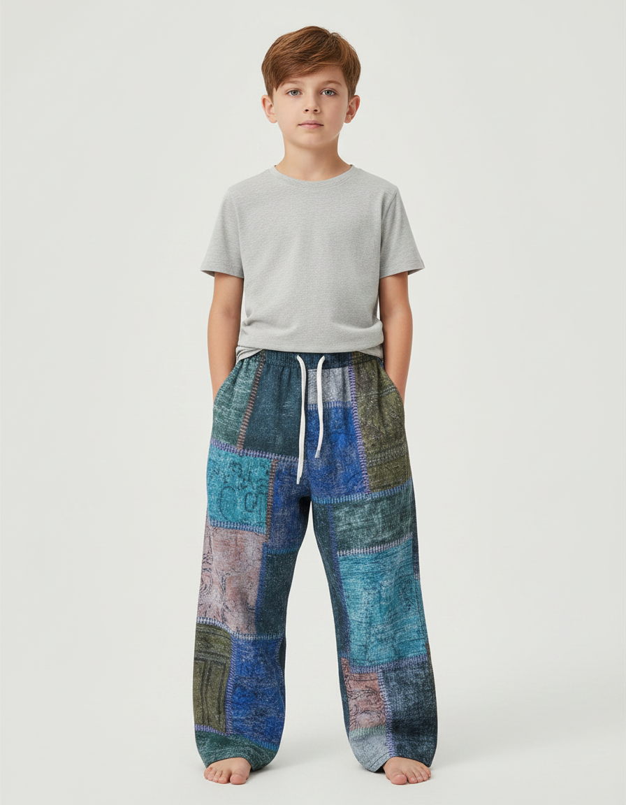 Pantalon Fluide Patchwork Coloré Ample Décontracté Enfant - Multicolore Viscose