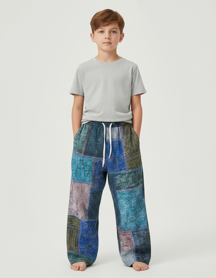 Pantalon Fluide Patchwork Coloré Ample Décontracté Enfant - Multicolore Viscose