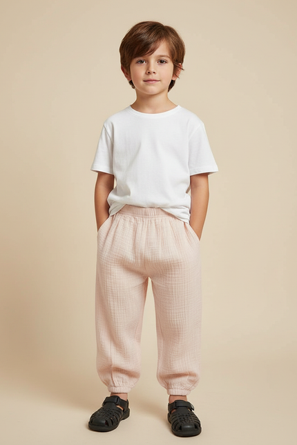 Pantalon Fluide Rose Gaze Coton Ample Confortable Enfant