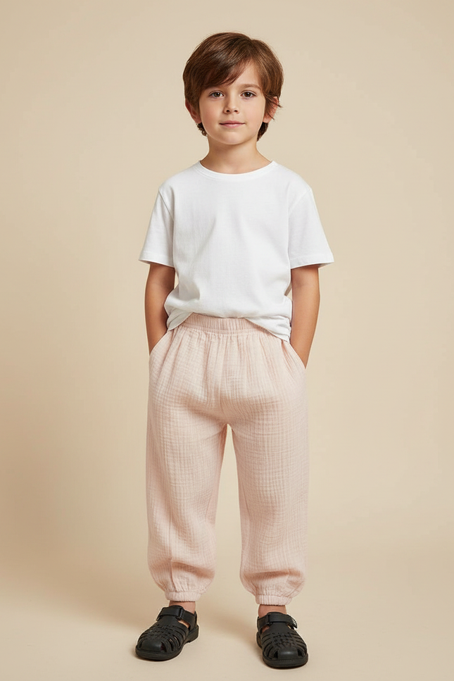 Pantalon Fluide Rose Gaze Coton Ample Confortable Enfant