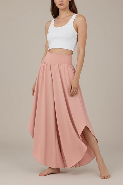 Pantalon Fluide Rose Asymétrique Taille Haute Élégant - Viscose