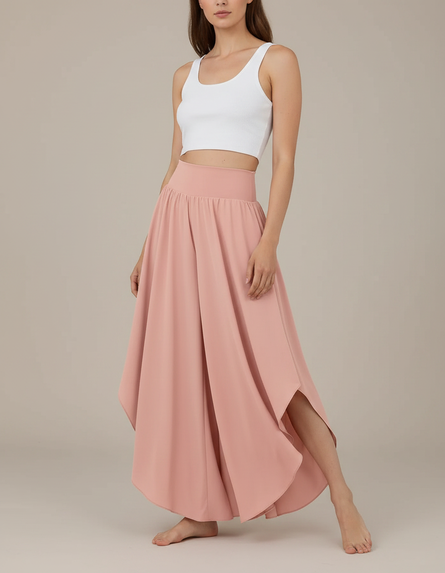 Pantalon Fluide Rose Asymétrique Taille Haute Élégant - Viscose