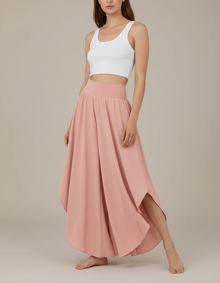 Pantalon Fluide Rose Asymétrique Taille Haute Élégant - Viscose