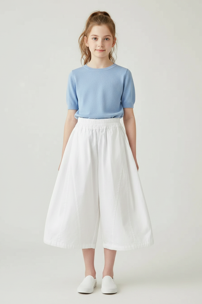 Pantalon Fluide Blanc Ample Taille Élastique Coton