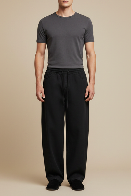 Pantalon Fluide Homme Grande Taille - Noir Molleton