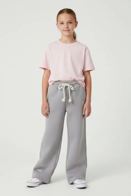 Pantalon Fluide Gris Ample Coton Cordon Sport - Molleton