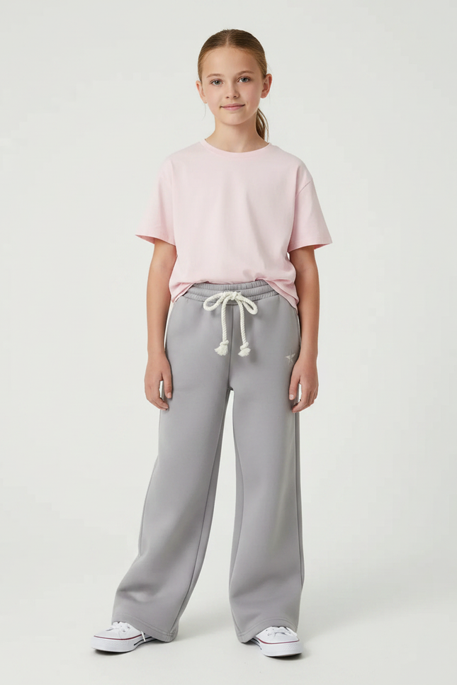 Pantalon Fluide Gris Ample Coton Cordon Sport - Molleton