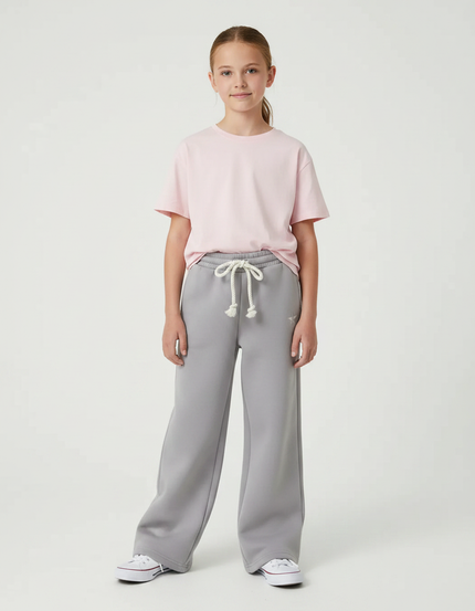 Pantalon Fluide Gris Ample Coton Cordon Sport - Molleton