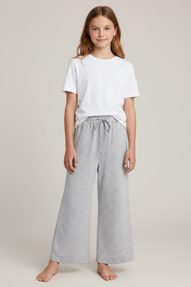 Pantalon Fluide Gris Ample Coton Confortable Fille - Molleton