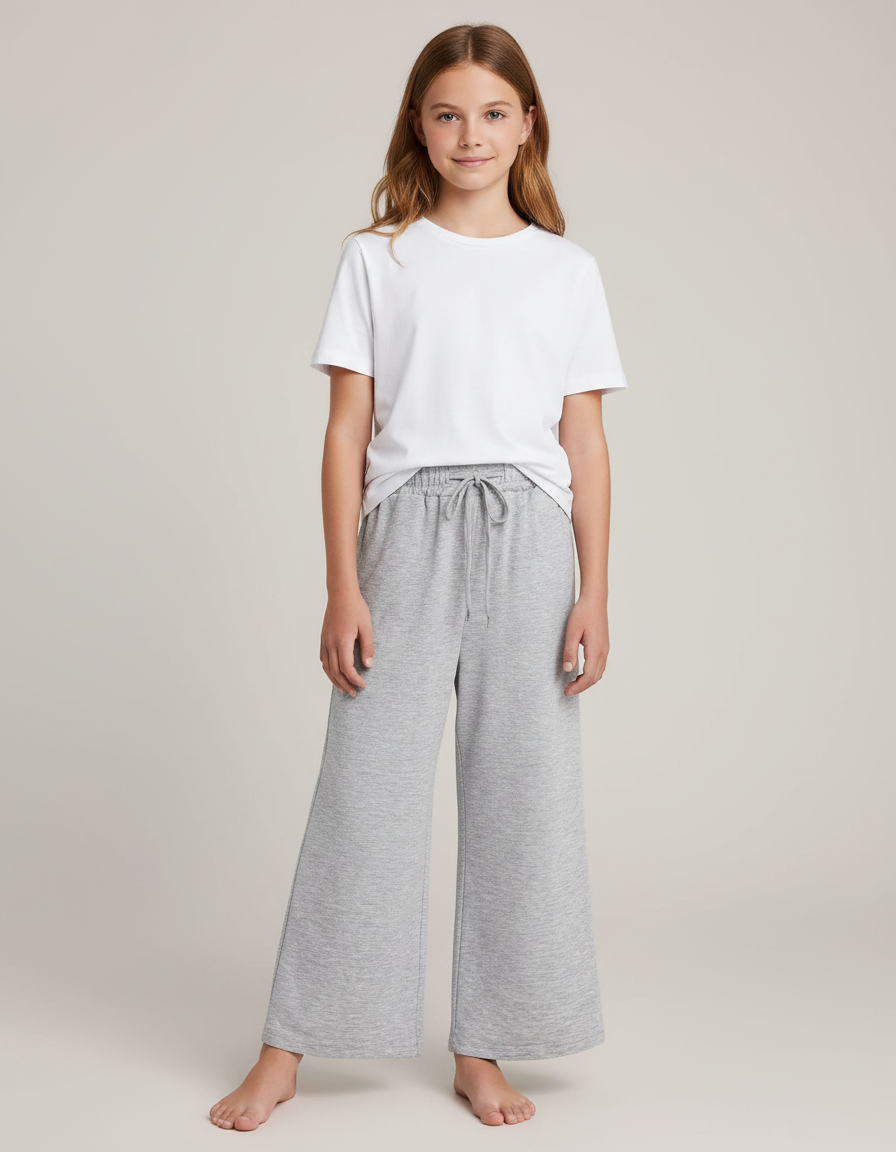 Pantalon Fluide Gris Ample Coton Confortable Fille - Molleton