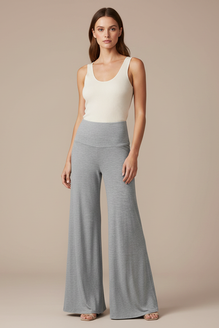 Pantalon Fluide Gris Ample Confortable Évasé Femme - Molleton