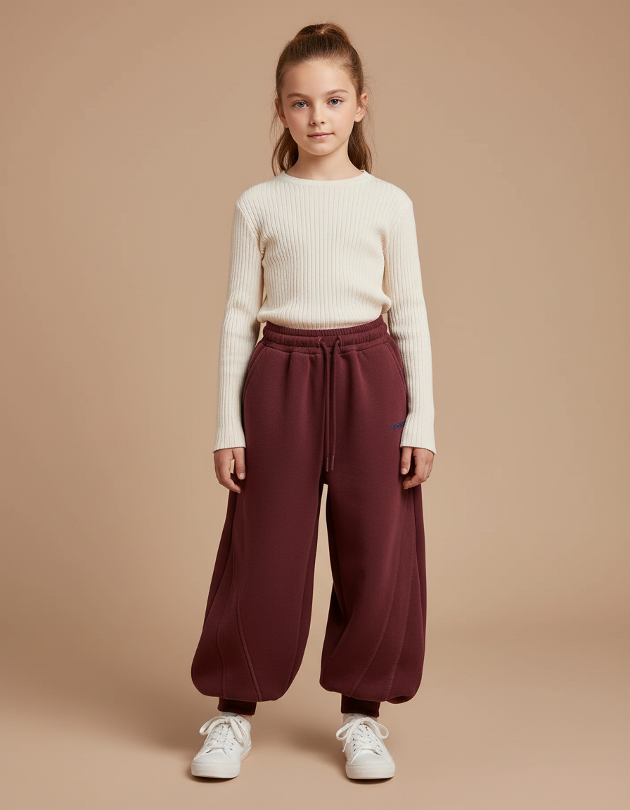 Pantalon Fluide Bordeau Ample Molleton Sport Enfant - Bordeaux