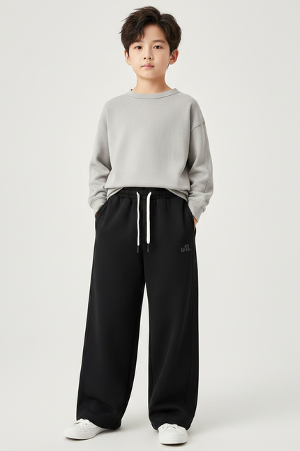 Pantalon Fluide Noir Ample Sport Coton Enfant - Molleton