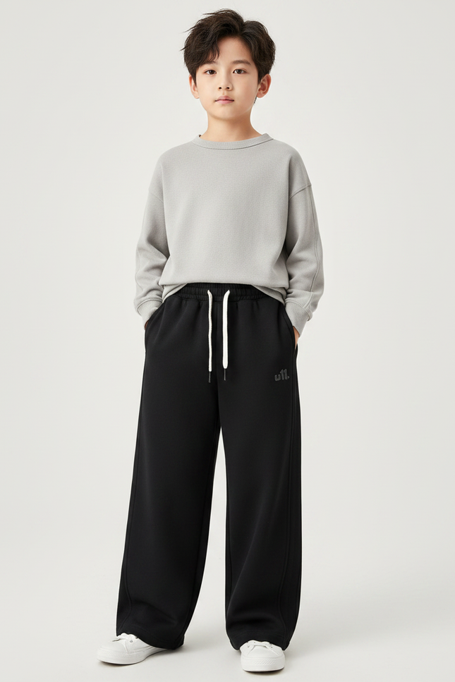 Pantalon Fluide Noir Ample Sport Coton Enfant - Molleton