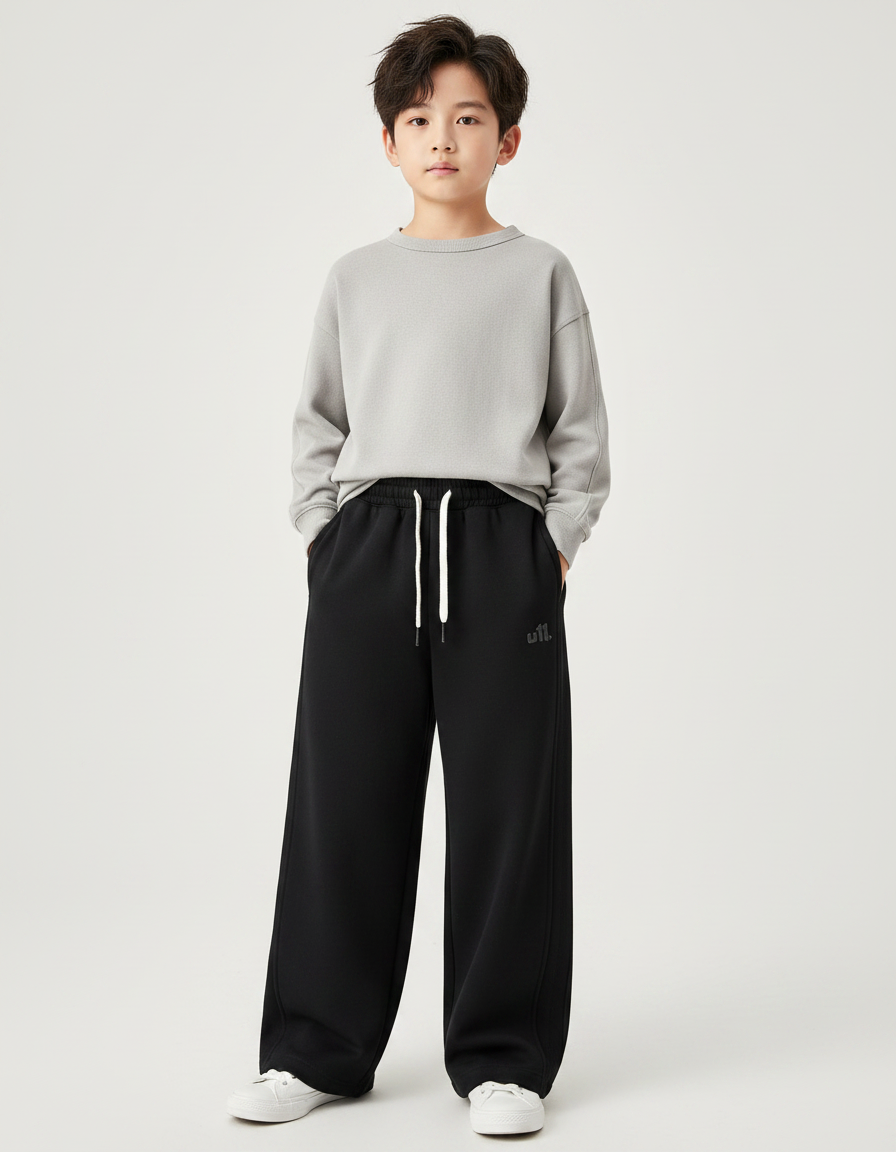 Pantalon Fluide Noir Ample Sport Coton Enfant - Molleton