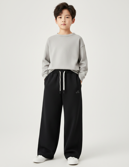 Pantalon Fluide Noir Ample Sport Coton Enfant - Molleton