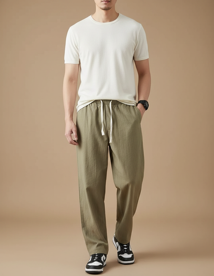 Pantalon Fluide Kaki Lin Ample Cordon Homme