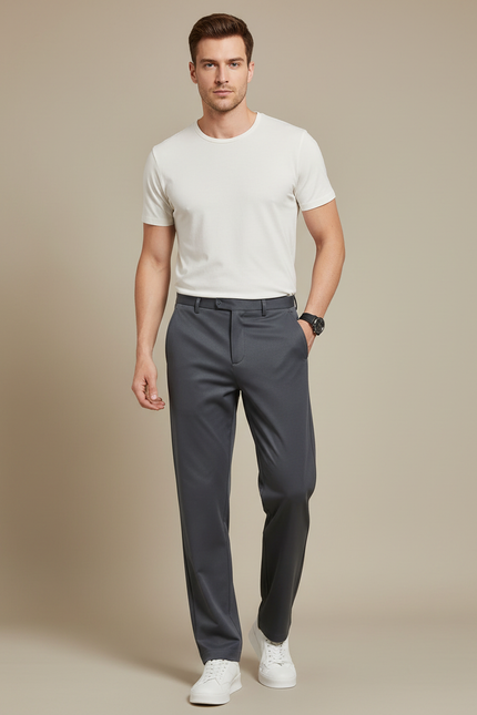 Pantalon Fluide Homme Gris Droit Décontracté Respirant - Polyester