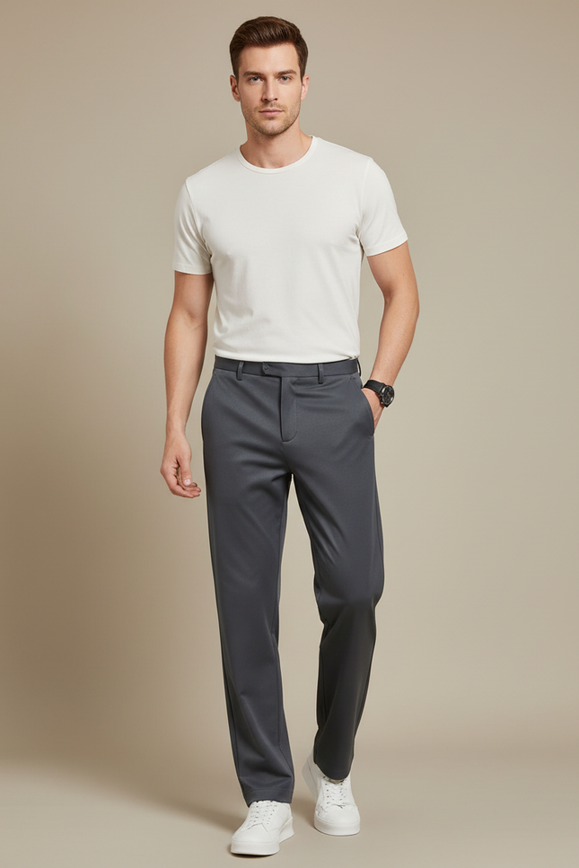 Pantalon Fluide Homme Gris Droit Décontracté Respirant - Polyester