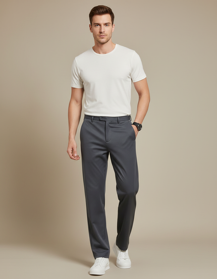 Pantalon Fluide Homme Gris Droit Décontracté Respirant - Polyester