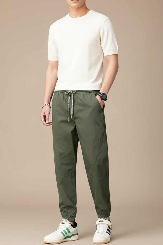 Pantalon Fluide Kaki Cordon Élastique Décontracté Homme - Polyester