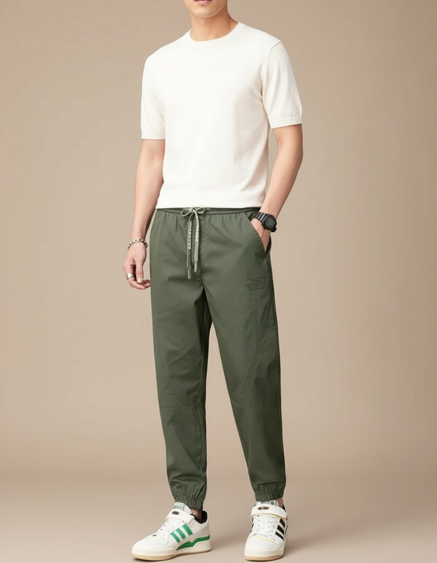 Pantalon Fluide Kaki Cordon Élastique Décontracté Homme - Polyester
