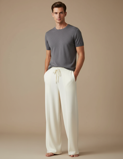 Pantalon Fluide Crème Ample Tricoté Décontracté Homme - Beige Maille