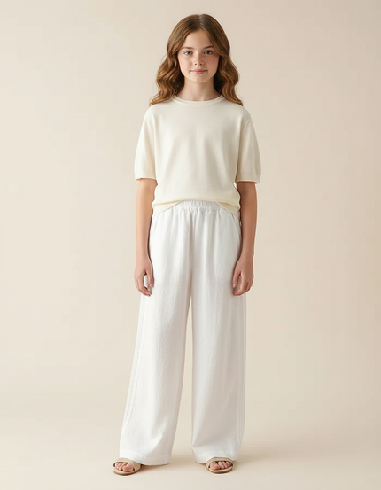 Pantalon Fluide Blanc Ample Coton Lin Fille