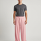 Pantalon Fluide Rose Ample Décontracté Brodé Unisexe - Polyester