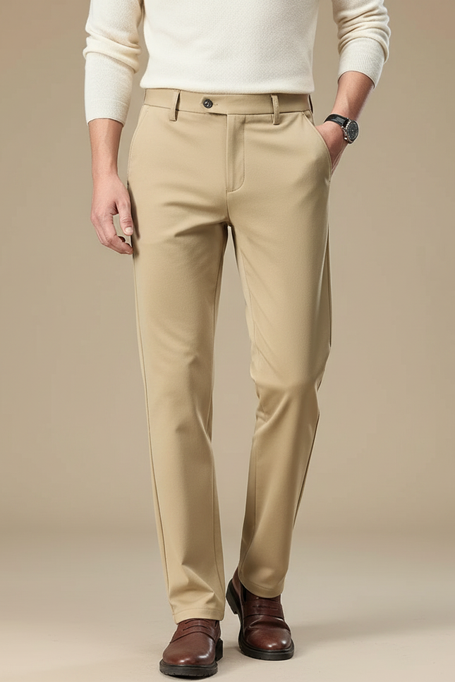 Pantalon Fluide Beige Homme Droit Élégant Extensible - Gabardine