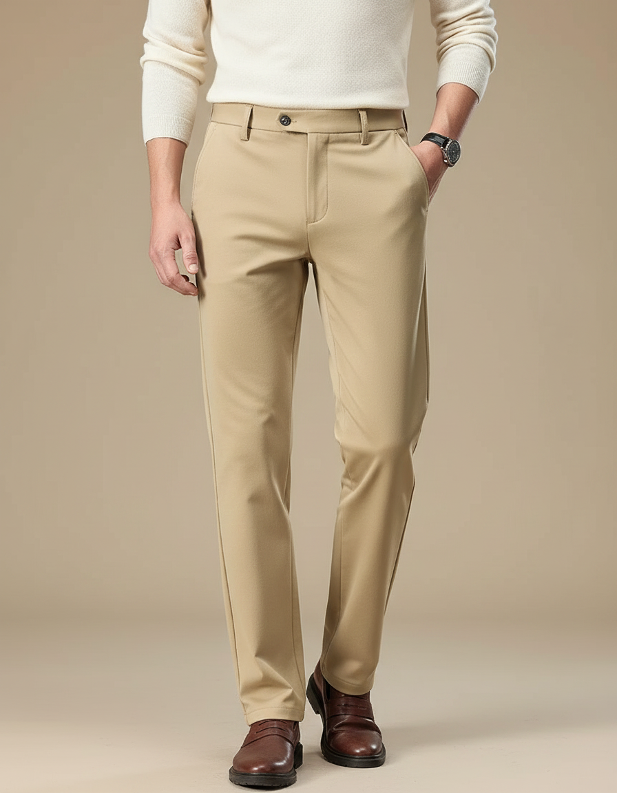 Pantalon Fluide Beige Homme Droit Élégant Extensible - Gabardine