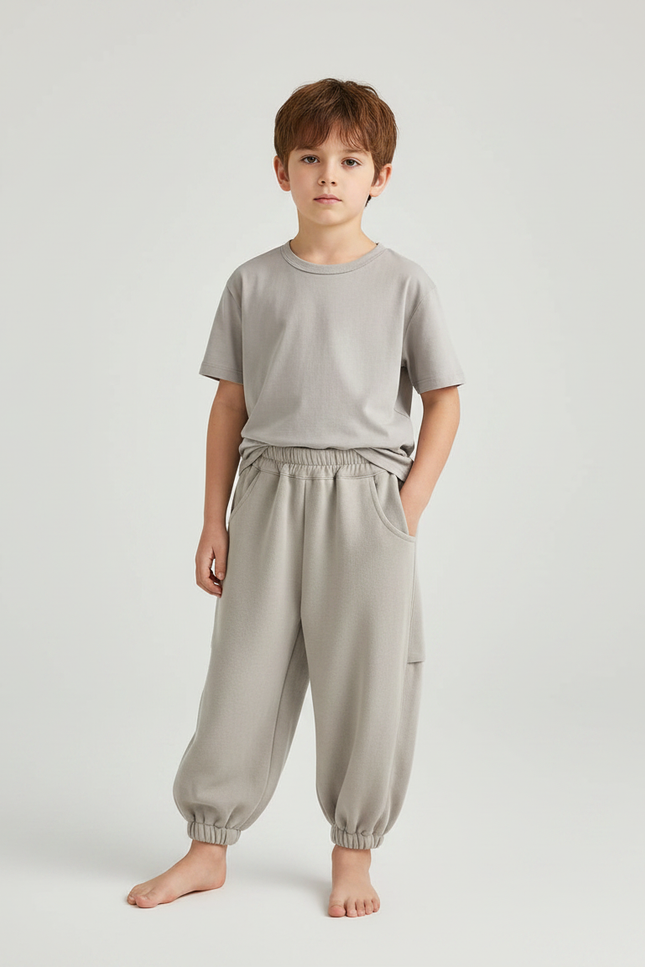 Pantalon Fluide Garçon Gris Coupe Ample Coton Mi-saison - Molleton