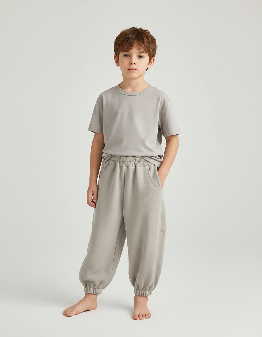 Pantalon Fluide Garçon Gris Coupe Ample Coton Mi-saison - Molleton