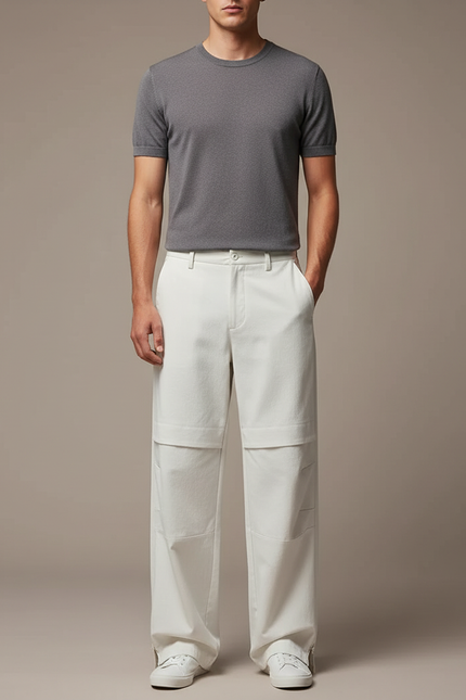Pantalon Fluide Blanc Cassé Ample Décontracté Homme - Toile