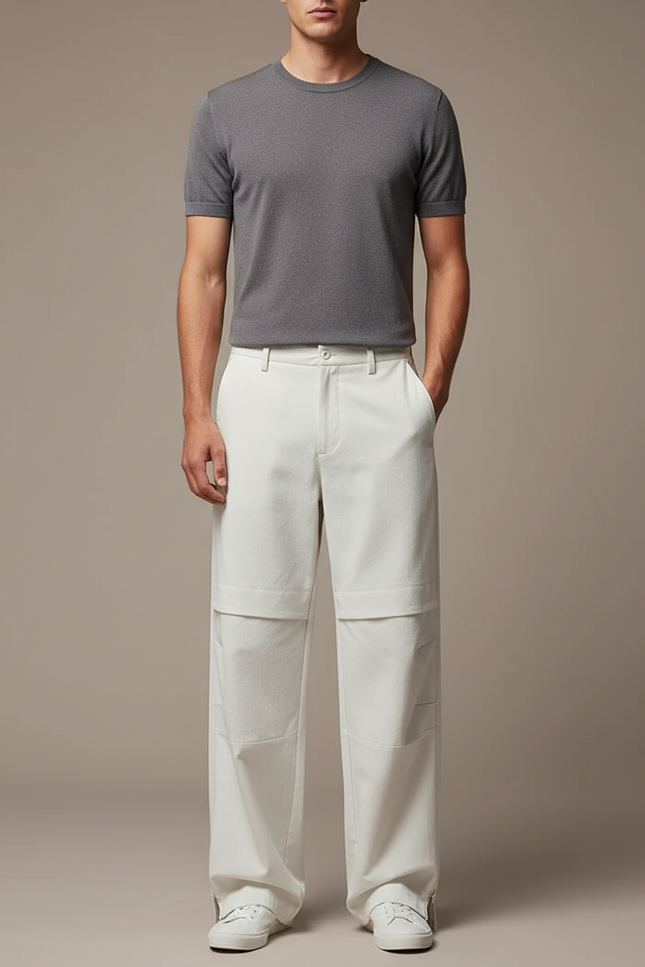 Pantalon Fluide Blanc Cassé Ample Décontracté Homme - Toile