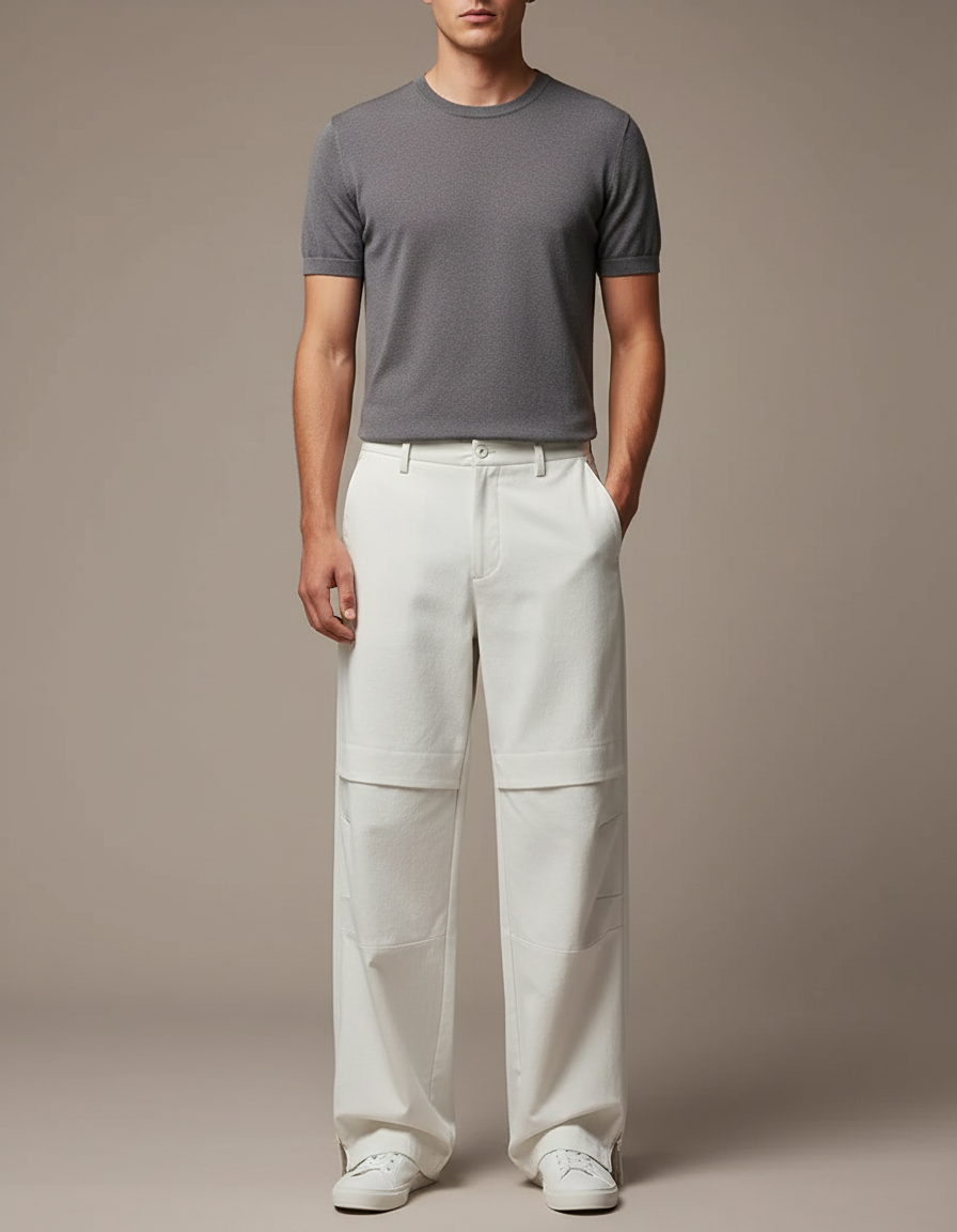 Pantalon Fluide Blanc Cassé Ample Décontracté Homme - Toile
