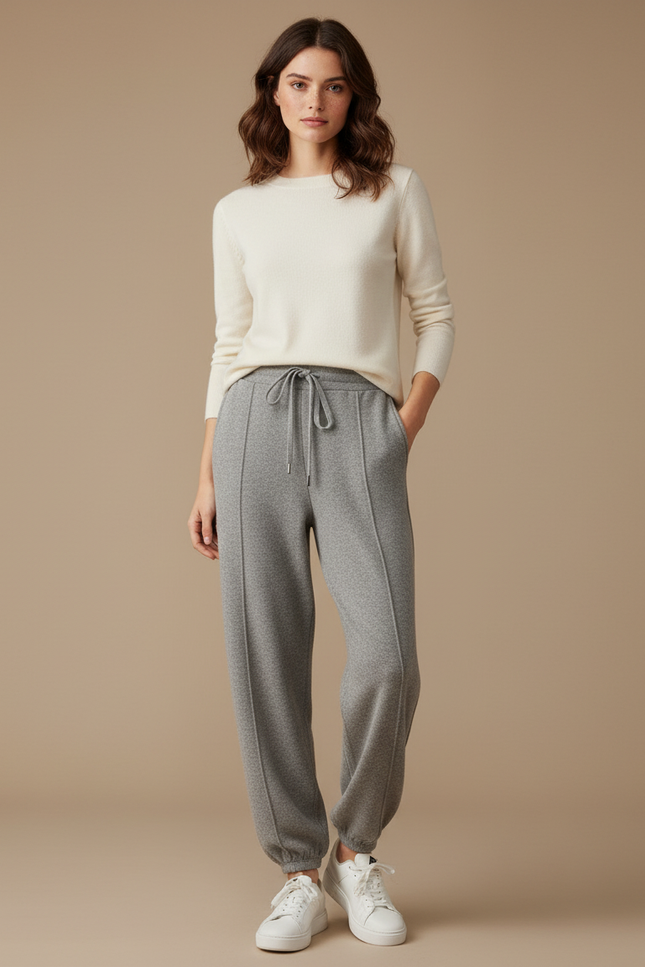Pantalon Fluide Gris Cordon Molleton Décontracté Femme