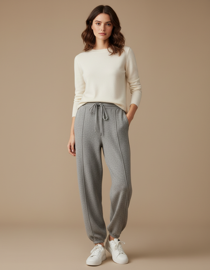 Pantalon Fluide Gris Cordon Molleton Décontracté Femme